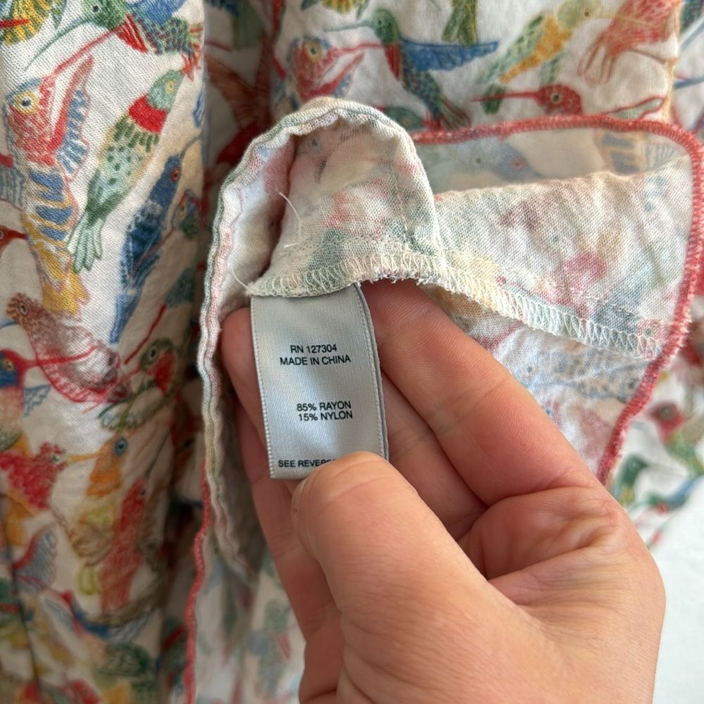 John Mark Multicolor Bird Print Button-Up Blouse - White Base - Picture 5 of 12